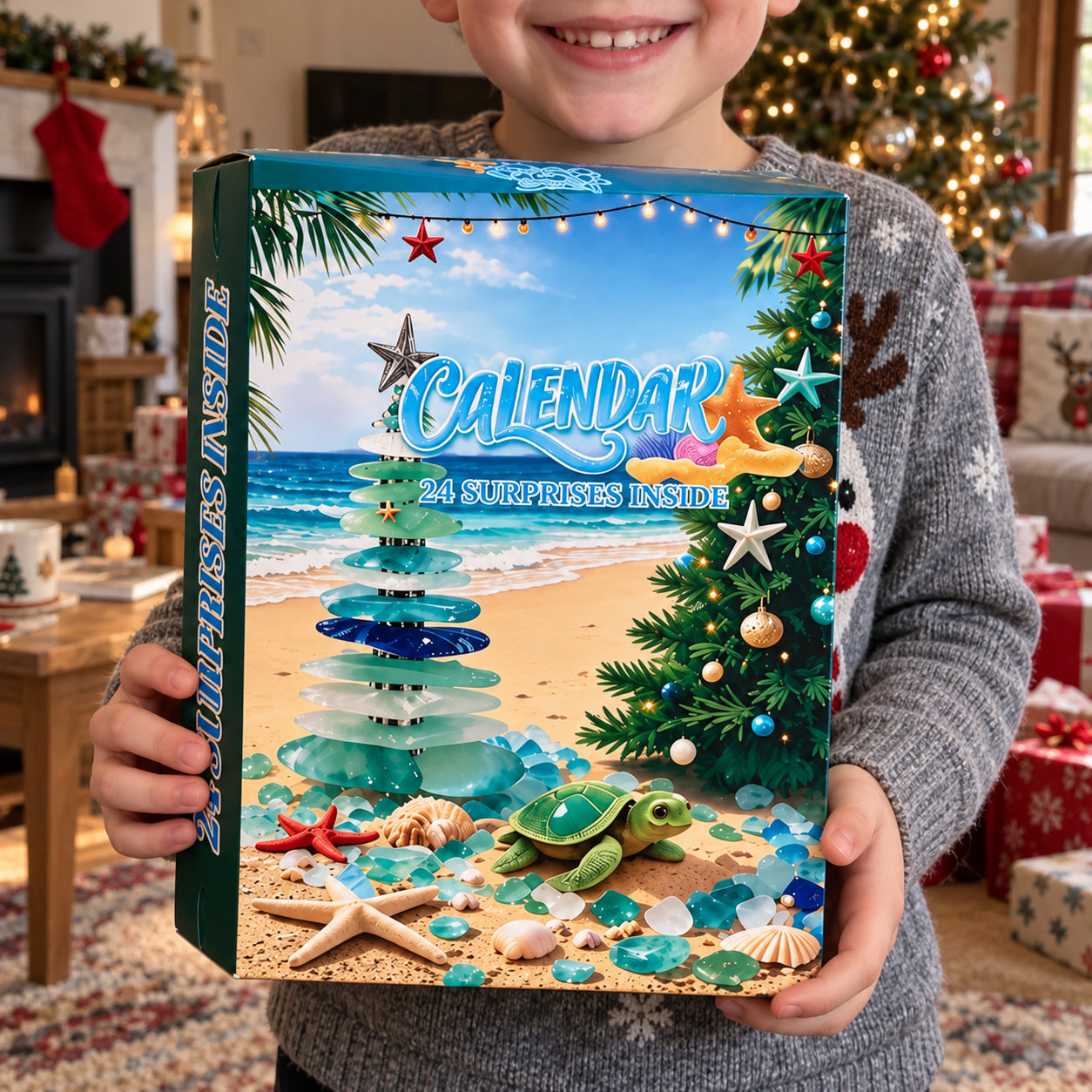 A child holding the Polished Glass Advent Calendar